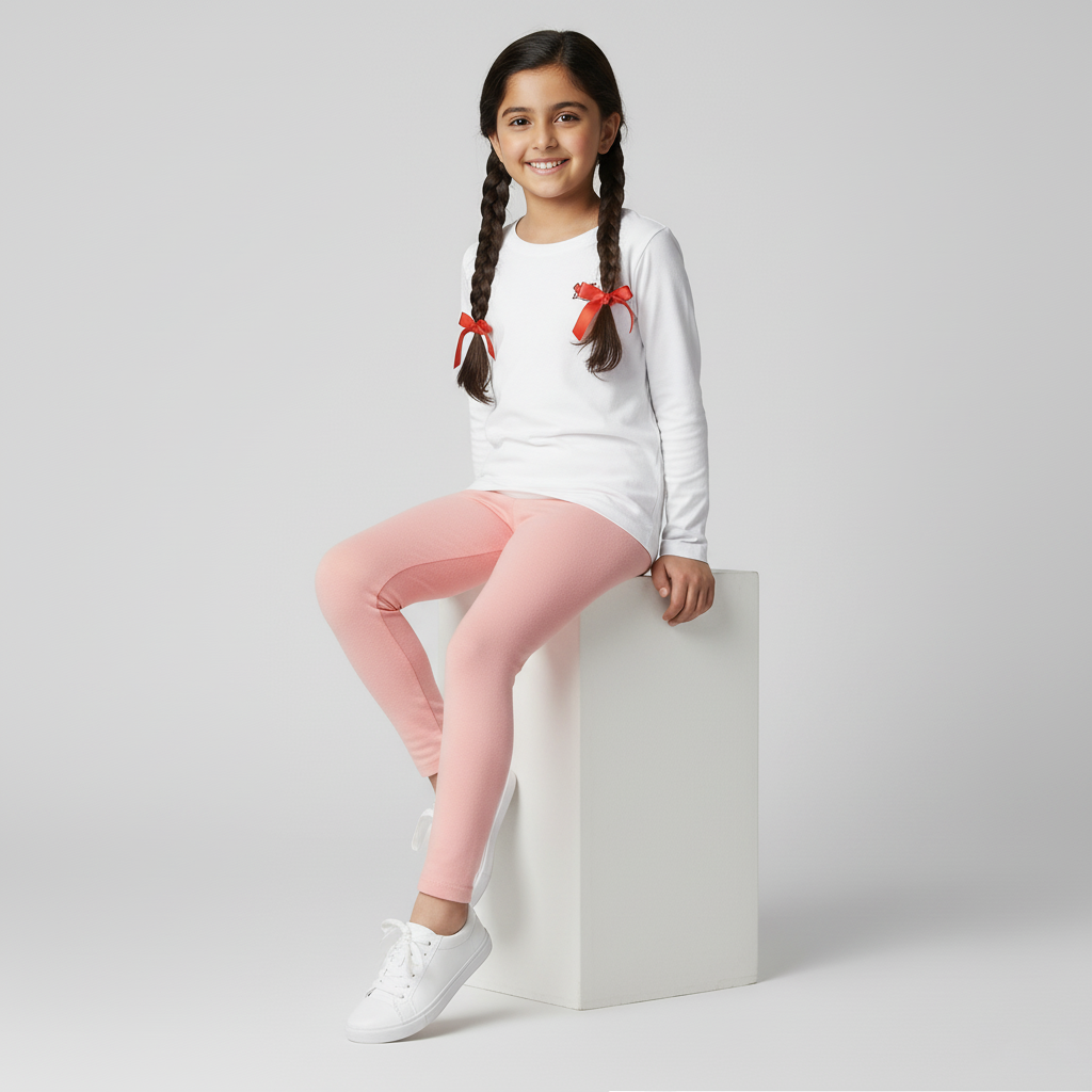 CUTE BABY PINK PLAIN FLEECE WARM LEGGING TROUSER FOR GIRLS Secondary image