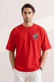 Red "Run Headphone" Print T-Shirt For Men