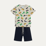 Cream Dino Print Cotton Jersy Suit For Boys