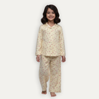 Yellow Flowers Print Co-ord Ribbed Fabric Suit For Girls