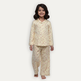 Yellow Flowers Print Co-ord Ribbed Fabric Suit For Girls