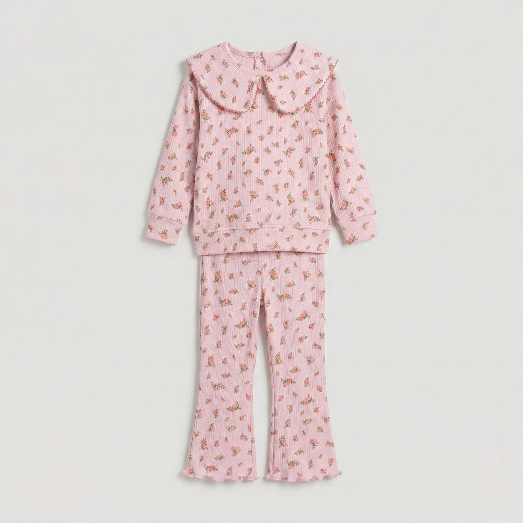 Purple Flowers Print Shirt With Trouser Suit For Girls Secondary image