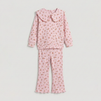 Purple Flowers Print Shirt With Trouser Suit For Girls