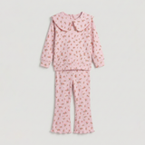 Purple Flowers Print Shirt With Trouser Suit For Girls