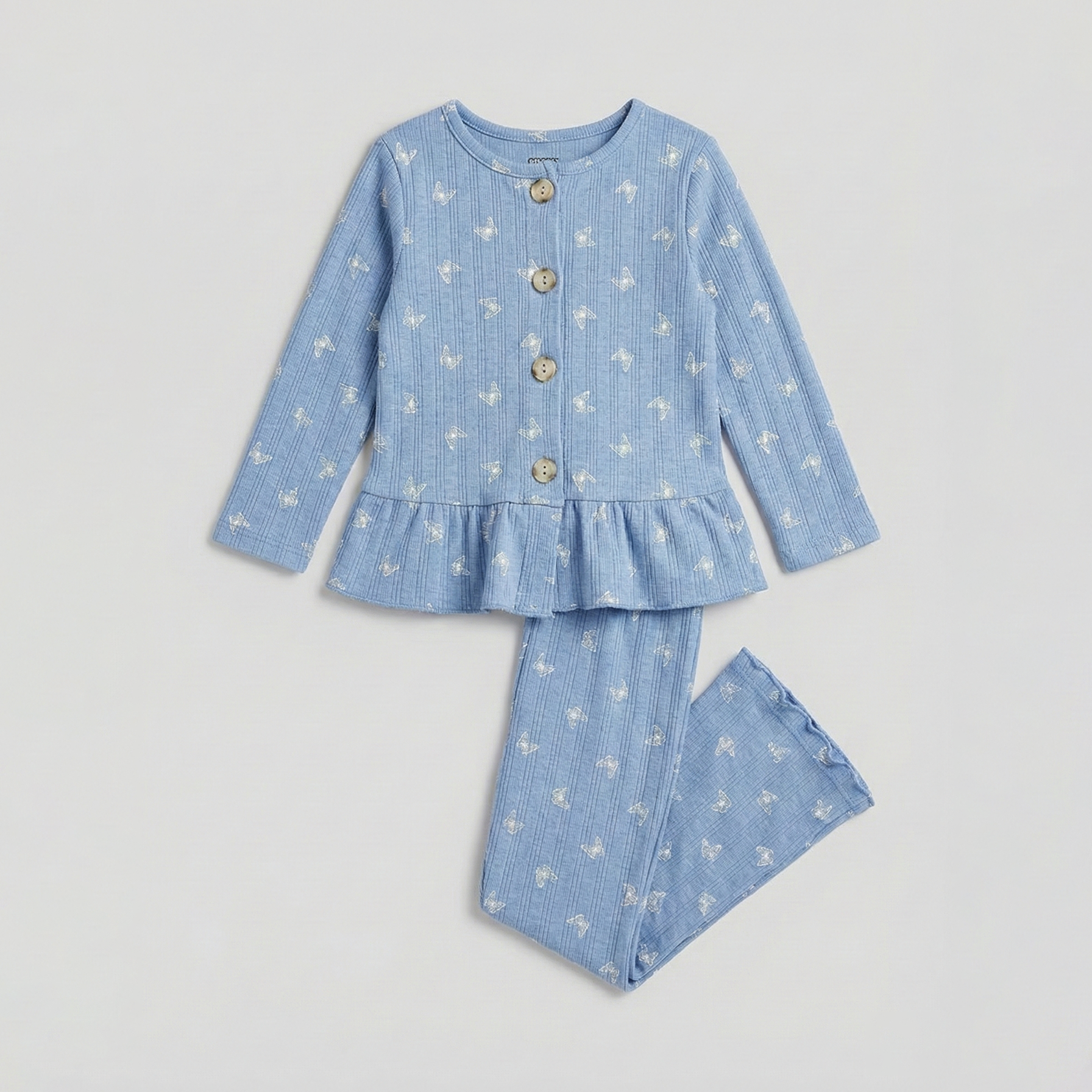 Sky Blue Butterfly Frock With Trouser Suit For Girls Secondary image
