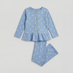 Sky Blue Butterfly Frock With Trouser Suit For Girls