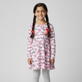 PINK & WHITE BUGS BUNNY PRINT TERRY FABRIC FROCK