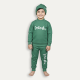Green Panda Print Ribbed Fabric Suit For Winters