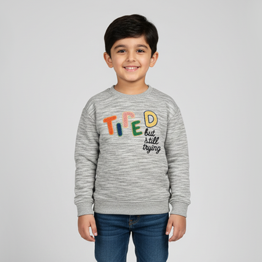 Grey Tired Fleece Fabric Sweatshirt