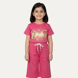 Pink Be Your Own Print Cotton Jersy Fabric Suit For Girls