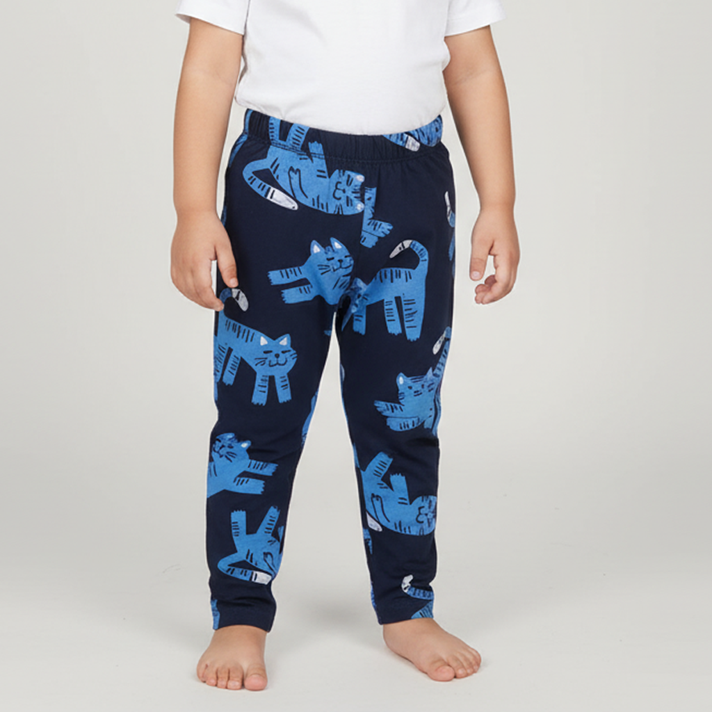 NAVY BLUE CAT PRINT JERSY FABRIC PAJAMA TROUSER Main image