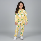 YELLOW HOODIE PINEAPPLE PRINTED TERRY FABRIC SUIT FOR WINTERS
