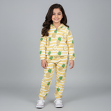 YELLOW HOODIE PINEAPPLE PRINTED TERRY FABRIC SUIT FOR WINTERS