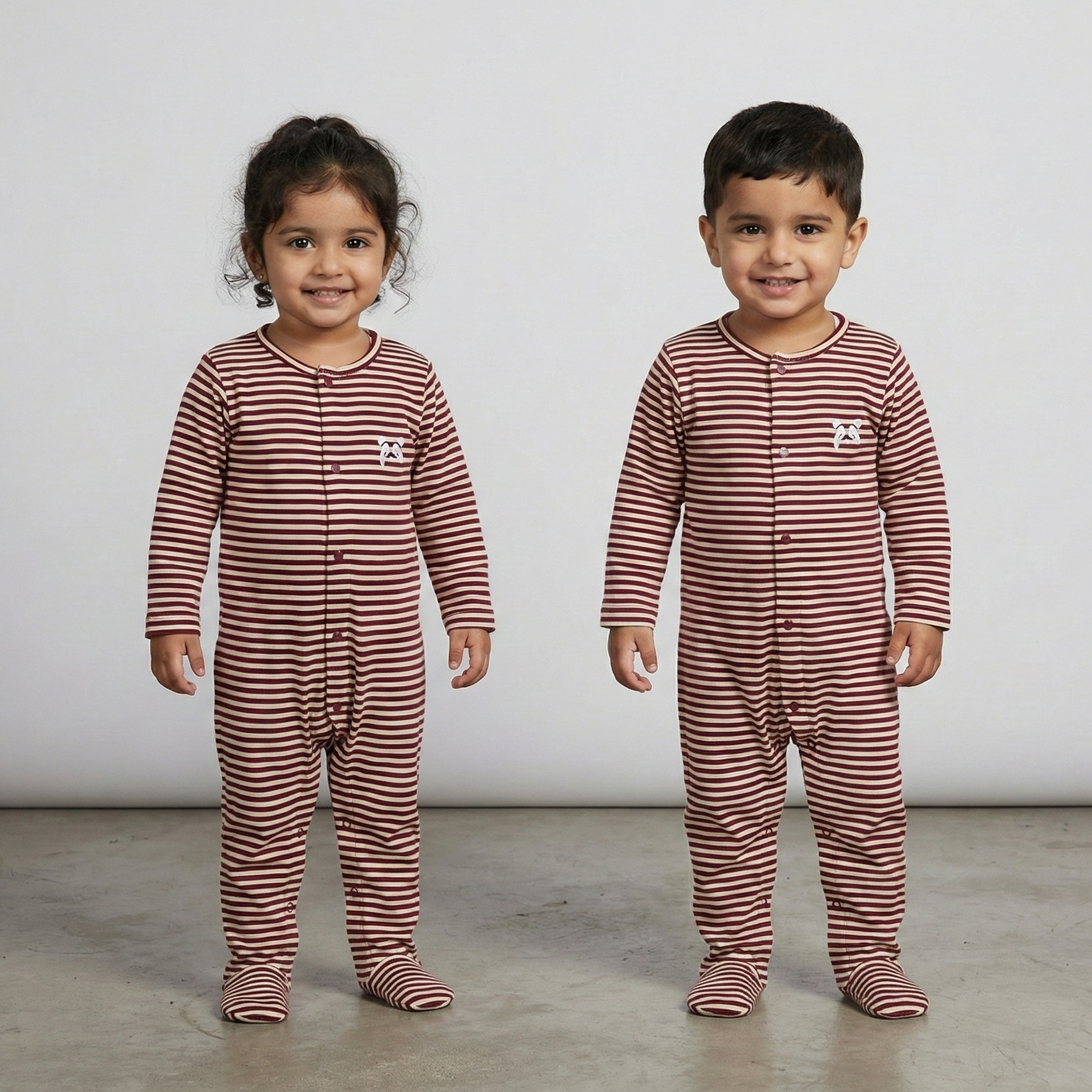 White With Maroon Panda Stripes Romper For Winters Main image