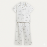 White Eyelashes Print Co-ord Ribbed Fabric Suit For Girls