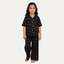 Black Flowers Print Co-ord Ribbed Fabric Suit For Girls