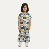 Yellow Hello Sunshine Print Co-ord Linen Fabric Suit For Girls