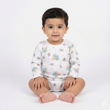 WHITE RABBIT ON PLANE PRINTED FULL SLEEVES HALF BODY ROMPER