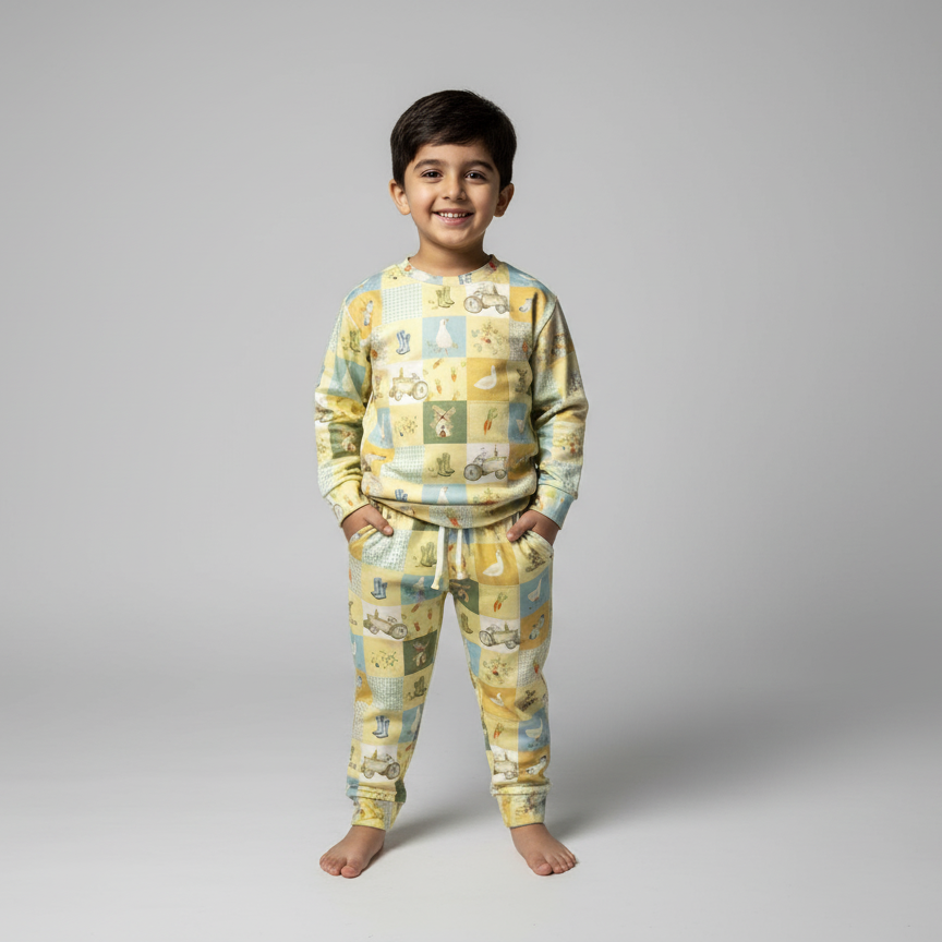 Yellow Tractor & Duck Print Fleece Fabric Suit For Winters Secondary image