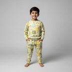 Yellow Tractor & Duck Print Fleece Fabric Suit For Winters