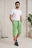 GREEN WITH BLUE BIG STRIPES 3 QUARTER SHORTS FOR MENS