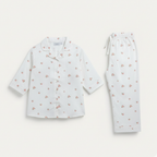 White Flowers Print Co-ord Ribbed Fabric Suit For Girls