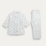 White Flowers Print Co-ord Ribbed Fabric Suit For Girls