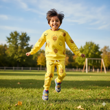 Yellow Smile Print Terry Fabric Suit For Winters