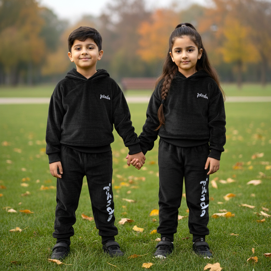 Black Panda Print Valour Fabric Suit For Winters
