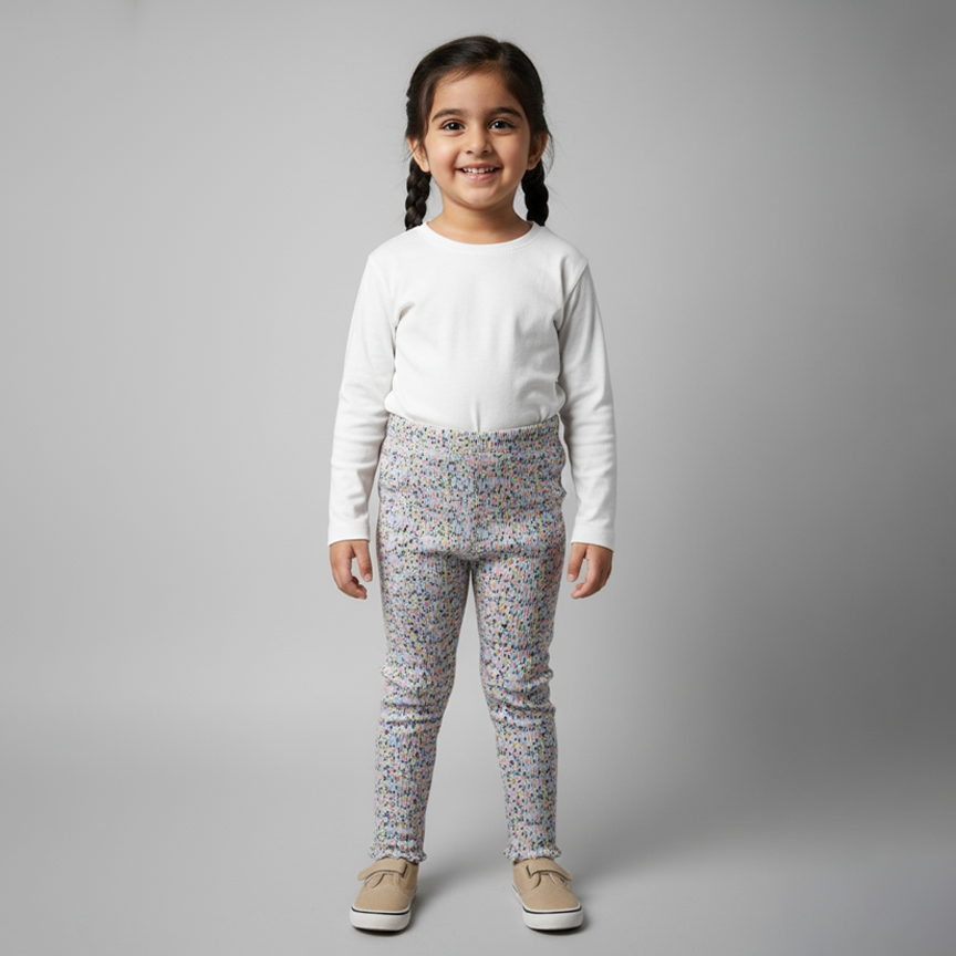 Blue Flowers Print Ribbed Pajama Trouser