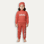 Dark Peach Panda Print Ribbed Fabric Suit For Winters