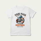 White Hand Made Bike Print Half Sleeves T-shirt For Boys