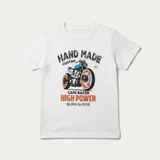 White Hand Made Bike Print Half Sleeves T-shirt For Boys