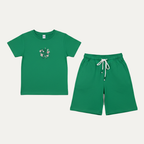 Green Butterfly Print Cotton Jersy Fabric Suit For Girls