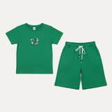 Green Butterfly Print Cotton Jersy Fabric Suit For Girls
