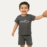 Grey Smile Print Ribbed Linen Fabric Suit For Summers