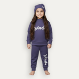 Purple Panda Print Ribbed Fabric Suit For Winters
