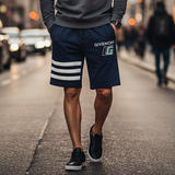 Navy Blue Givenchy Print 3 Quarter Shorts For Mens