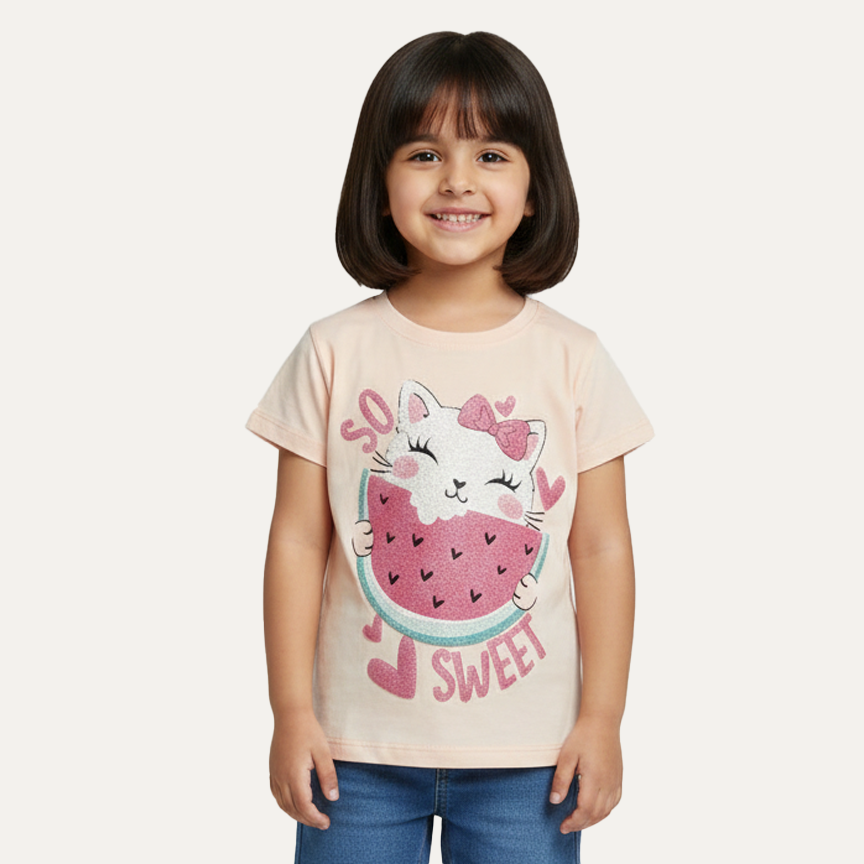 Baby Pink So Sweet Watermelon Print T-shirt Top For Girls Main image