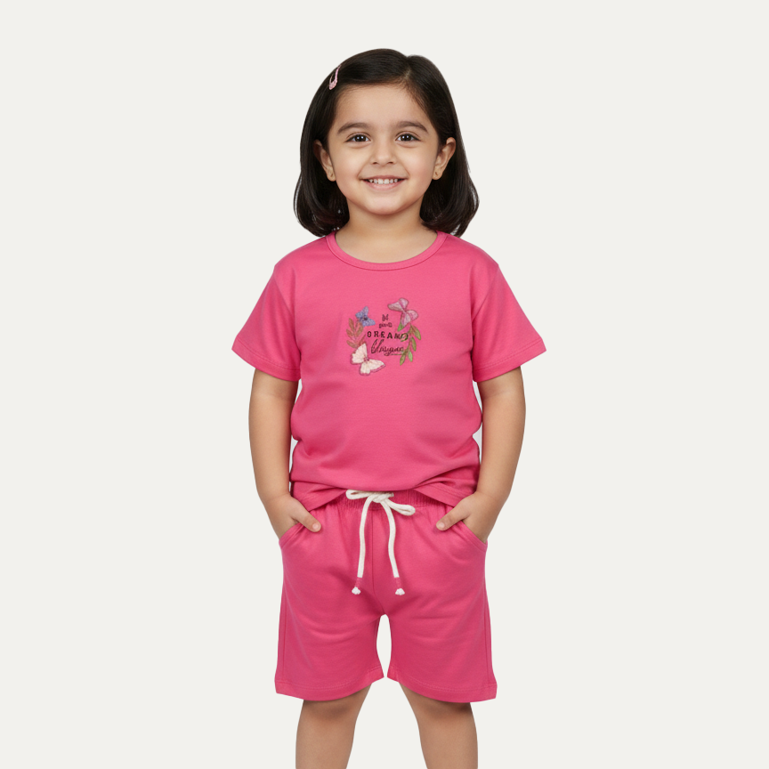 Pink Dreams Print Cotton Jersy Fabric Suit For Girls Main image