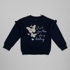 Navy Blue Butterflies Print Fleece Fabric Sweatshirt