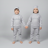 Grey Panda Print Ribbed Fabric Suit For Winters