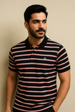 BLACK WITH BROWN & WHITE STRIPES POLO FOR MEN