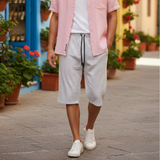 WHITE WITH GREY SMALL STRIPES 3 QUARTER SHORTS FOR MENS