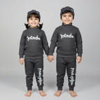 Charcoal Panda Print Ribbed Fabric Suit For Winters