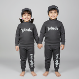 Charcoal Panda Print Ribbed Fabric Suit For Winters