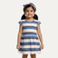 White Blue Pink Stripes Frock With Hair Band For Girls