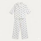 White Hearts Print Co-ord Ribbed Fabric Suit For Girls