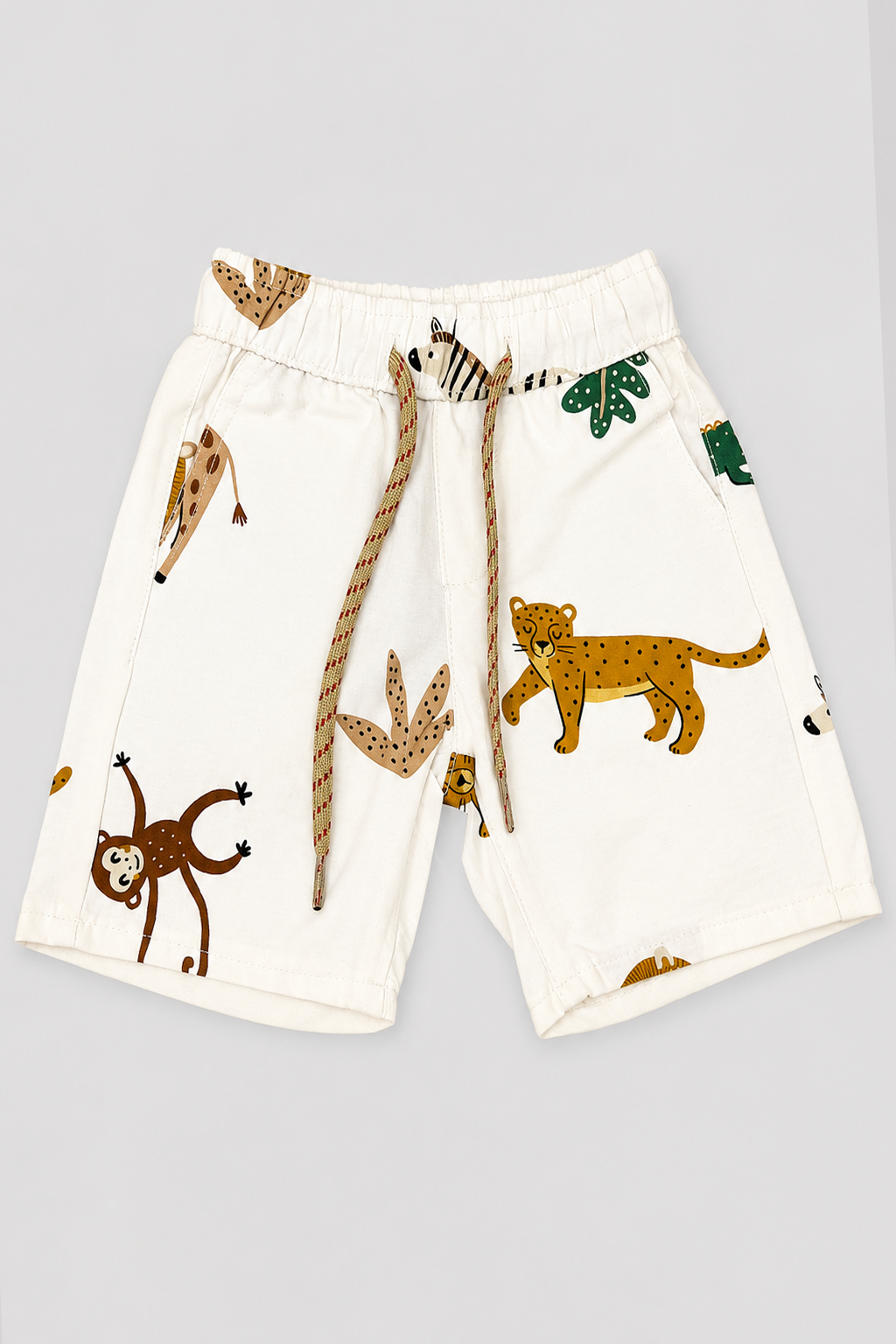 Cream Animals Print Cotton Fabric Shorts For Boys Secondary image