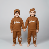 Light Brown Panda Print Ribbed Fabric Suit For Winters